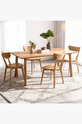 Esstisch-Set Emily 160x90 cm Eiche mit 4 Holzstühlen Eva